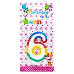 Свеча для торта цифра " KWELT " 6, разноцветная, 7*4*1см, картонный блистер 14*7*1см, европодвес