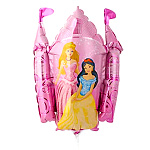 Шар фольгированный фигурный 11"/27см Принцессы и Замок розовый, крепится с помощью розетки на палочку (в комплект не входят)