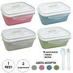 Ланч-бокс с ложкой и вилкой " KWELT " 21*12*8,5см, 900мл Delicious food for you, 1 отделение, ассорти (без возможности выбора цвета), разделитель, пластик