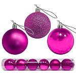 Набор шаров " KWELT " d=6,5см 6шт, лиловый (глянцевые, матовые, с блестками), пластиковый тубус