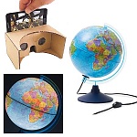 Глобус политический интерактивный рельефный с подсветкой от сети 250мм " Globen " в комплекте: очки виртуальной реальности (VR), картонная коробка