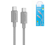 Кабель сетевой USB - Type-C " Hoco " X107 Favor серый, круглый, 1м, 3А, 60Вт, PD, силикон