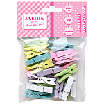 Декоративные прищепки " deVente " Natural Wood, пастельные цвета (ассорти), деревянные, 35*7мм, 12шт, пластиковый пакет, европодвес