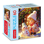 Пазлы Новогодние " Hatber "  60эл Девочка и снеговичок 16,5*23см, в картоной коробке