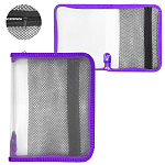 Папка " Пчелка " А4-10 (325*230*25мм) молния вокруг фиолетовая, дополнительный карман из сетки, прозрачный пластик