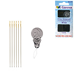 Иглы для бисероплетения " Gamma " №50 6шт 0,4мм длина- 50мм, с нитковдевателем, используются для работы с любыми видами нитей и бисером, картонный блистер, европодвес