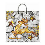 Пакет Новогодний ПЭ " Интерпак " с пластиковой ручкой ПВД, 38*35см 90мкм Серебро