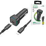 Зарядное устройство автомобильное " Borofone " BZ28 Trophie, черное, 3,0А, 30Вт, QC3,0, PD, FCP, AFC, PPS, Type-C, пластик, кабель 8-pin, 1м