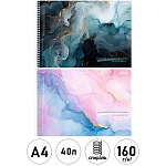 Альбом А4 40л спираль " Проф-Пресс " Мрамор, обложка- мелованный картон, блок- офсет 160г/м2, лен, 2 дизайна в спайке