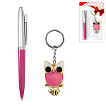 Набор подарочный " KWELT " 2в1 ручка шариковая автоматическая, синяя, брелок, пластиковая упаковка, европодвес