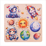 Пазлы-вкладыши деревянные " Задира " 8элементов Космос, цветные, деревянная рамка 24*24*0,5см, термоусадочная пленка