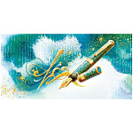 Конверт для денег " Открытая планета " 425 Без названия- Перьевая ручка, золото, 84*168мм, золотые блестки в лаке, без текста