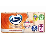 Бумага туалетная 3-слойная " Zewa " Deluxe Персик 8 рулонов со втулкой, 17м, белая, целлюлоза, 125*95мм, с перфорацией, h=95мм, d=45мм