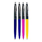 Ручка шариковая автоматическая " Mazari " Utu синяя 0,7мм, пластиковый корпус, покрытие soft-touch, сменный стержень 107мм, цвет корпуса - ассорти 4 дизайна, картонный упаковка