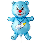 Шар фольгированный фигурный 14"/36см Медвежонок мальчик, крепится с помощью розетки на палочку (в комплект не входят)