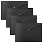 Папка на кнопке " Erich Krause " А4 Matt Accent черная, пластик 0,18мм, текстура поверхности- песок, непрозрачная, с цветной неоновой кнопкой