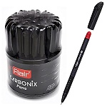 Ручка шариковая " Flair " Carbonix V в дисплее красная 0,7мм, толщина письма 0,35мм, рифленый держатель, игольчатый пишущий узел, темный карбоновый корпус