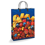 Пакет Новогодний ПЭ " Интерпак " с пластиковой ручкой МП, 30*40см 150мкм Лента золотая