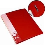 Папка 2 кольца " Бюрократ " А4 27мм красная, пластик 0,7мм, бумажная вставка во внешний кармашек