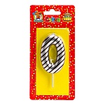 Свеча для торта цифра " Миленд " 0, серебряная в полоску, 14*6,5*1см, картонный блистер, европодвес