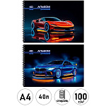 Альбом А4 40л спираль " Проф-Пресс " Скоростные автомобили-2, обложка- мелованная бумага, блок- офсет 100г/м2, 2 дизайна в спайке
