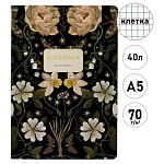 Тетрадь А5 40л " Bruno Visconti " Флора. Ночной сад (Night Garden), клетка, сшивка, обложка- мелованный картон, матовая ламинация, soft-touch, тиснение фольгой, тонированный блок 70г/м2, вторая обложка с титульным листом, скругленные углы