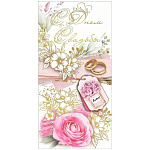 Конверт для денег " Хорошо " 445 Свадьба- С Днем Свадьбы, Пион и кольца, 168*84мм, фольга золотая, без текста