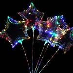 Шар латексный 16" 41см Bobo фигурный Звезда, Сердце (без возможности выбора дизайна), прозрачный, с подсветкой, в комплекте: светодиодная лента, отсек для батареек (батарейки в комплект не входят), розетка, палочка