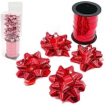 Набор для упаковки подарков: бант звезда 6см 4шт + лента 10м голография, красный, пластиковая упаковка, европодвес