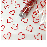 Упаковочная пленка " Миленд " 70см*7,5м Сердечки контурные, красная, в рулоне, 40мкм, прозрачная