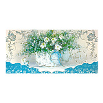 Конверт для денег " Виктория " Без названия- Цветы в плетеной корзине с голубой лентой, 170*83мм, глянцевый УФ-лак, блестки, без текста