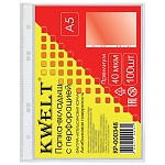 Файлы МАЛЫЙ ФОРМАТ А5+ " KWELT " 30мкм 100шт глянцевые