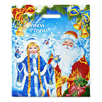 Пакет Новогодний ПЭ " Интерпак " с вырубной ручкой ПВД, 40*47см 45мкм В гостях у сказки