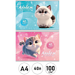 Альбом А4 40л " Проф-Пресс " Котики- 3, скоба, обложка- мелованная бумага, блок- офсет 100г/м2, 2 дизайна в спайке