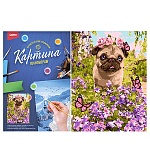 Картина по номерам " Lori " 20*28,5см Маленький пёсик, состав набора: основа с контуром, краски, вспомогательный лист, кисть, акриловый лак, инструкция, картонная упаковка, европодвес