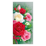 Открытка " Мир поздравлений " 450 Евро Без названия- Букет роз, 97*204мм, радужные блестки в лаке, конгрев