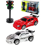 Машинки " Рыжий кот " 9,5*2,8*5см, со светофором, батарейки 3*AG3 в комплекте, картонная упаковка