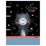 Тетрадь на кольцах А5 80л клетка " Hatber " Be happy, офсет, обложка - слим-картон с высечкой под кольца, глянцевая ламинация