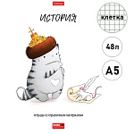 Тетрадь А5 48л " Hatber " Приключения кота Пирожка- История, клетка, со справочным материалом, на скобе, обложка- мелованная бумага