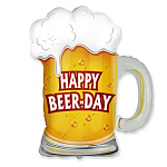 Шар фольгированный фигурный 28"/71см Happy Beer-Day Кружка пивная, крепится с помощью розетки на палочку (в комплект не входят)