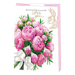 Пакет бумажный " Мир открыток " 18*22,7*10см For you Розовые пионы, ламинированный