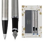 Набор " Parker " IM Stainless Steel шариковая ручка 1мм и перьевая ручка 1мм, подарочная упаковка
