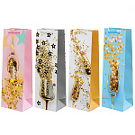 Пакет бумажный " Basir " 36*9*12см под бутылку Праздничный, ассорти (без возможности выбора дизайна), ламинированный, тиснение фольгой