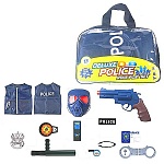 Набор " Deluxe police role play set " 10 предметов: жилетка, удостоверение, дубинка, пистолет, наручники, щит, маска, компас, свисток, пинцет, пвх сумка на молнии с ручками
