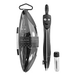 Циркуль 2 предмета, металлический 12,5см, запасной грифель, пластиковый футляр, европодвес, Total black " deVente "