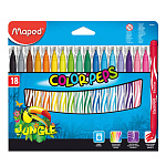 Фломастеры " Maped " Джунгли (Jungle) 18цв смываемые, на водной основе, круглые, вентилируемый колпачок, картонная упаковка, европодвес