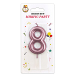 Свеча для торта цифра " KWELT " 8, розовая,  6*4*1см, на палочке, картонный блистер 14*7*1,5см, европодвес