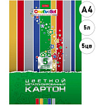Картон цветной А4 металлизированный, 5л 5цв " Hatber " Creative Set, 190г/м2, в папке