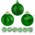 Набор шаров " KWELT " d=7см 6шт, зеленые (глянцевые фигурные, матовые, с глиттером), пластиковый тубус