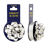 Набор для упаковки подарков: бант звезда 7см + лента 4м, серебряный Сатин, картонная упаковка, европодвес